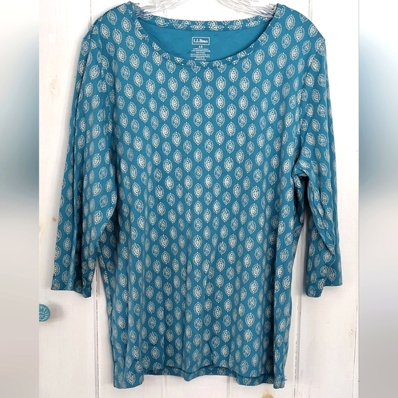 L.L. Bean Supma Cotton Printed 3/4 Sleeve Top - Picture 1 of 6